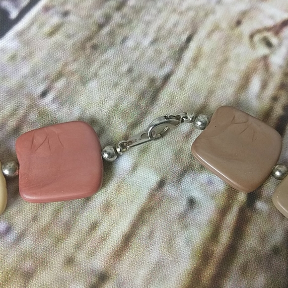 Necklace Square Beads Brown Natural Earth Tones - Picture 2 of 2